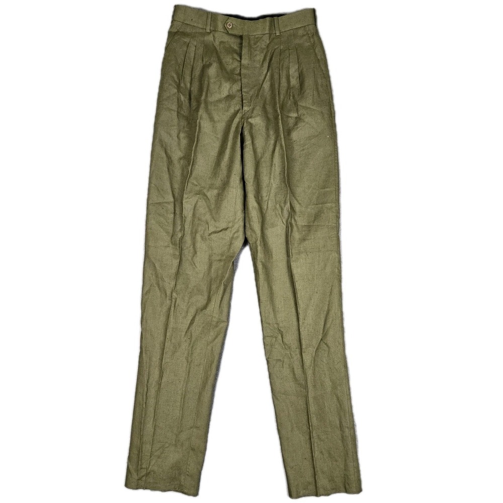 Successo Uomo By Phita Pants Mens 33 Green 100% Linen Pleated Unhemmed NWT
